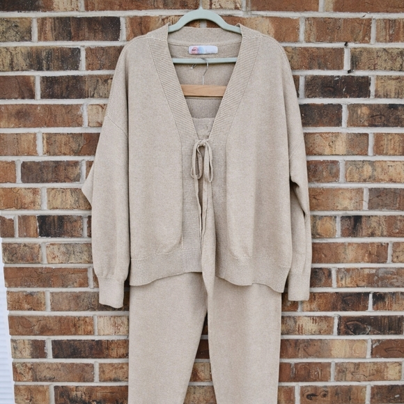Free People Pants - Free People Solar Sweater Set In "Sand Dollar" Beach Lounge Cardigan Pants XL FP